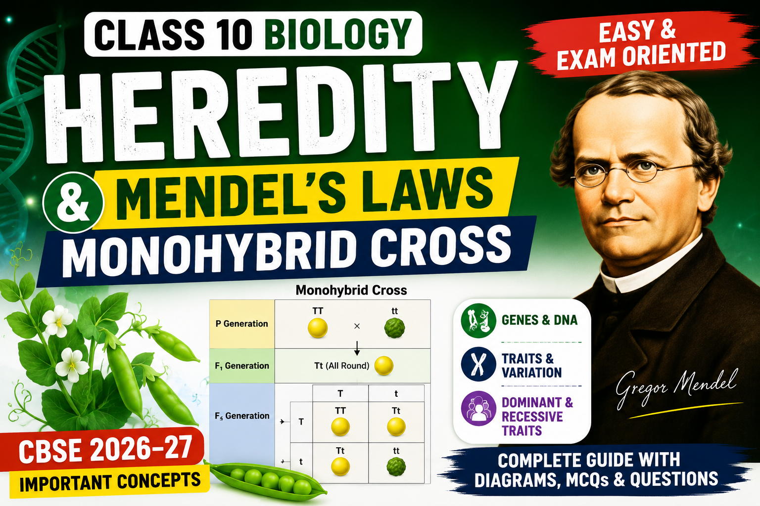 Heredity Bio Class 10: Mendel's Laws & Monohybrid Cross | Easy & Exam Oriented